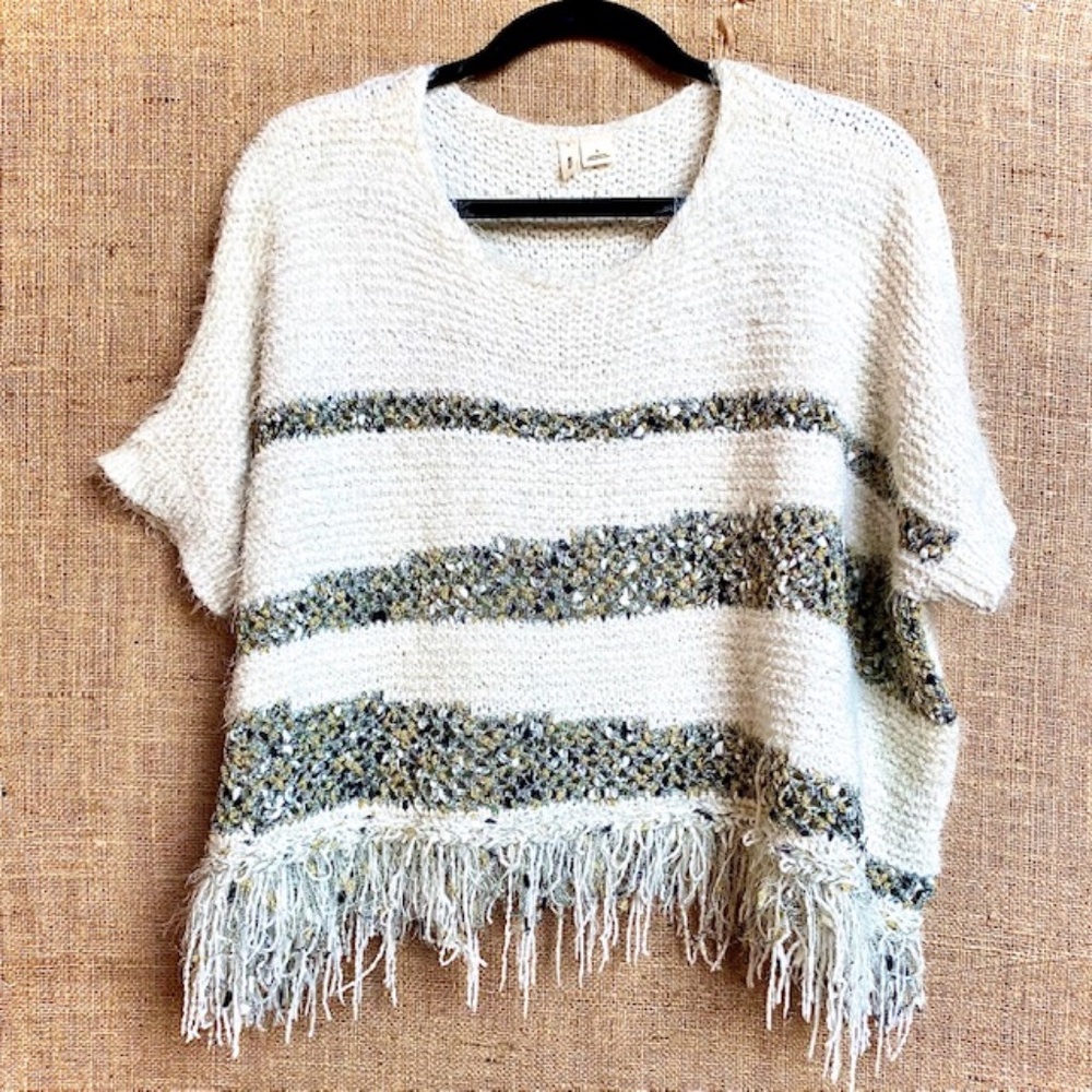 Anthropologie-by MOTH Poncho Sweater w/Metallic Threads Fuzzy Knit - Size S